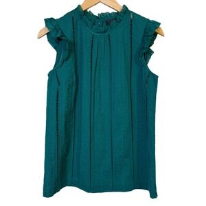 J Crew Womens Top 4 Tall Sleeveless Cotton‎ Silk Top Emerald Green Ruffle Eyelet